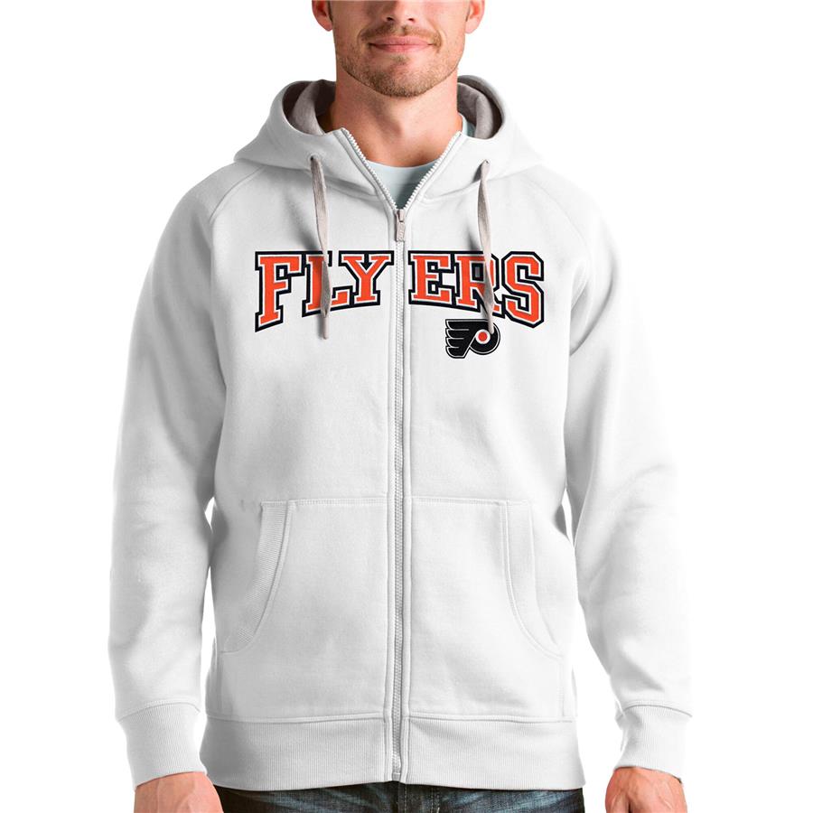 Philadelphia Flyers Antigua Wordmark Victory Full-Zip Hoodie - White