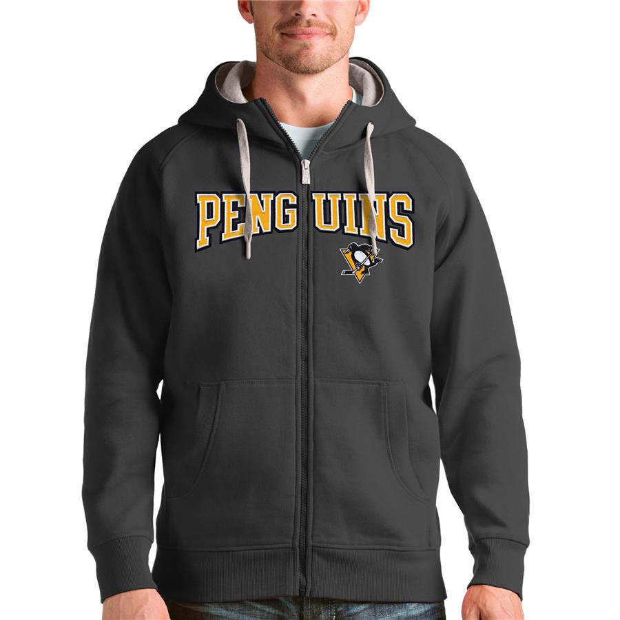 Худи на молнии Pittsburgh Penguins Antigua Wordmark Victory (тёмно-серый)