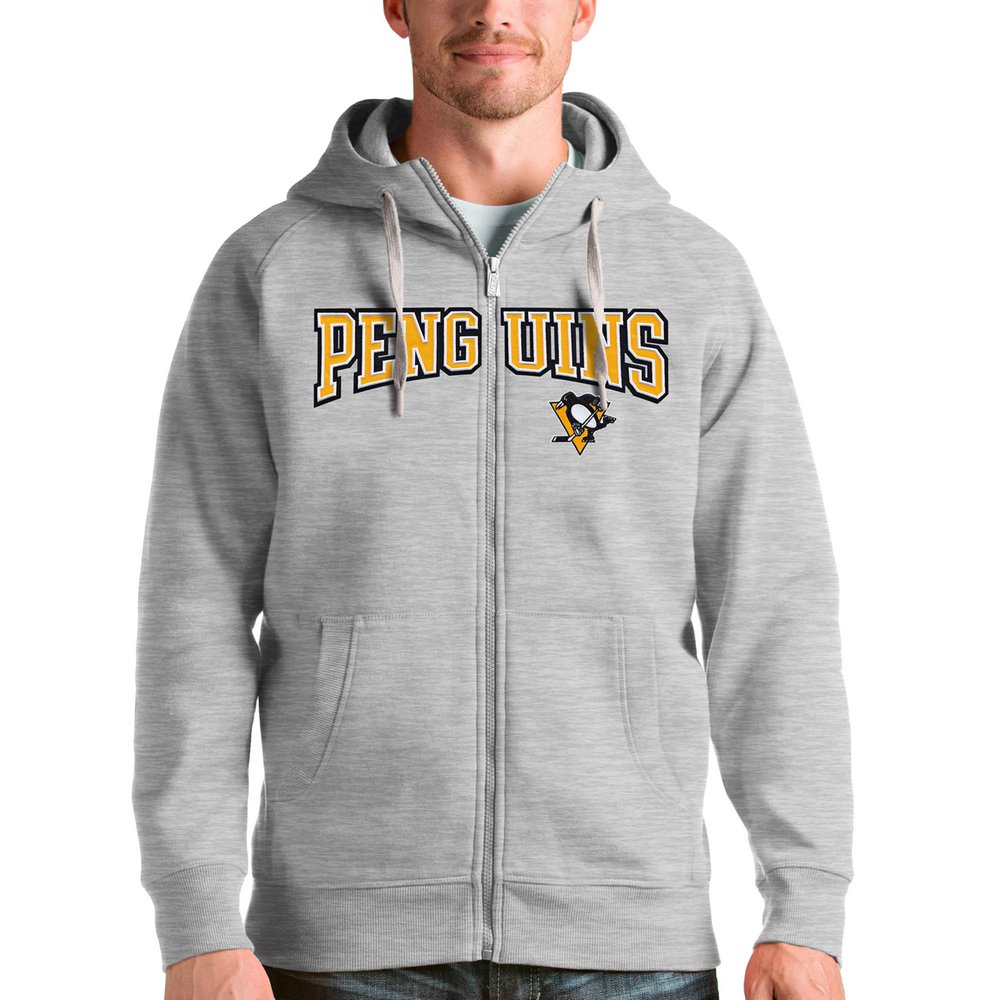 Худи на молнии Pittsburgh Penguins Antigua Wordmark Victory (серый меланж)