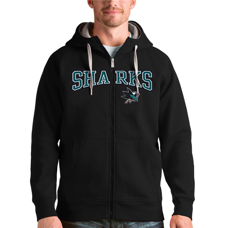San Jose Sharks Antigua Wordmark Victory Full-Zip Hoodie - Black