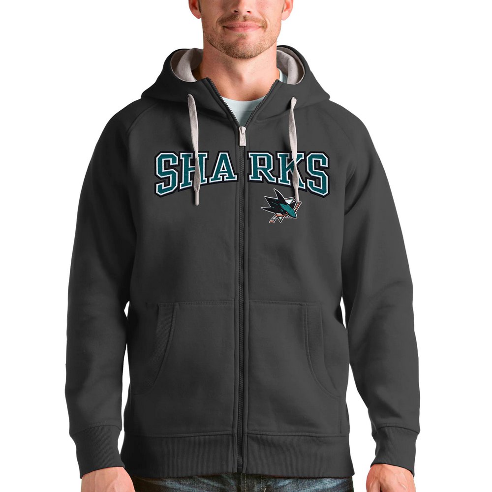 San Jose Sharks Antigua Wordmark Victory Full-Zip Hoodie - Charcoal