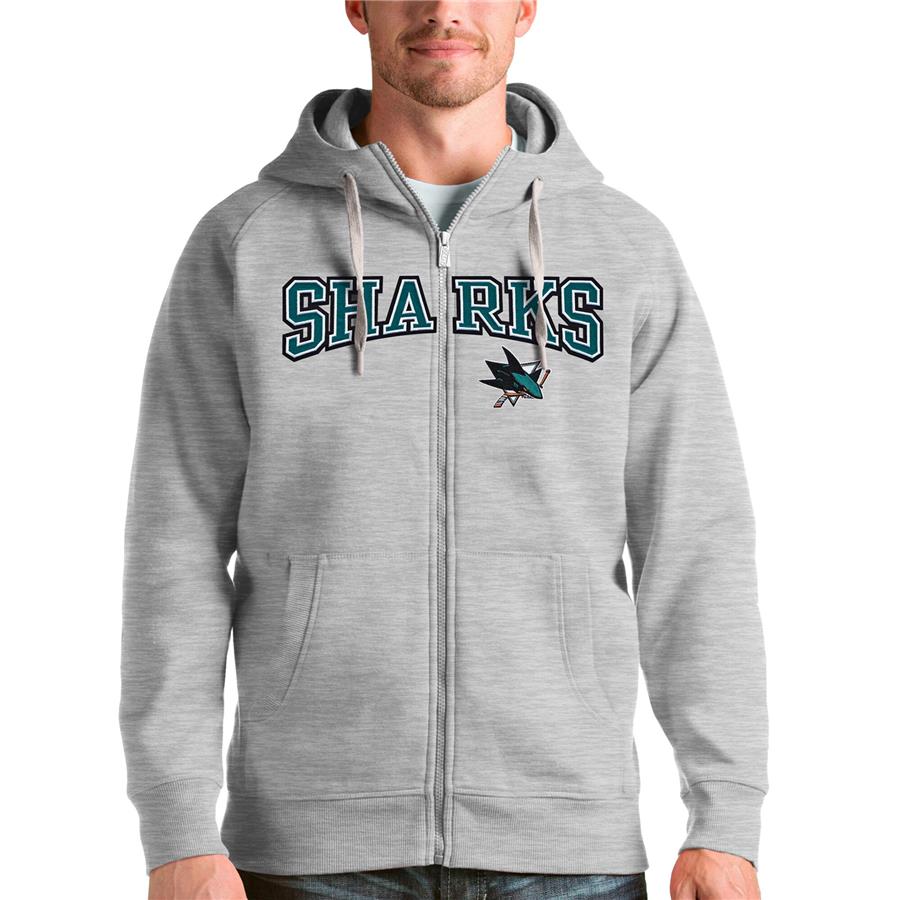 San Jose Sharks Antigua Wordmark Victory Full-Zip Hoodie - Heathered Gray