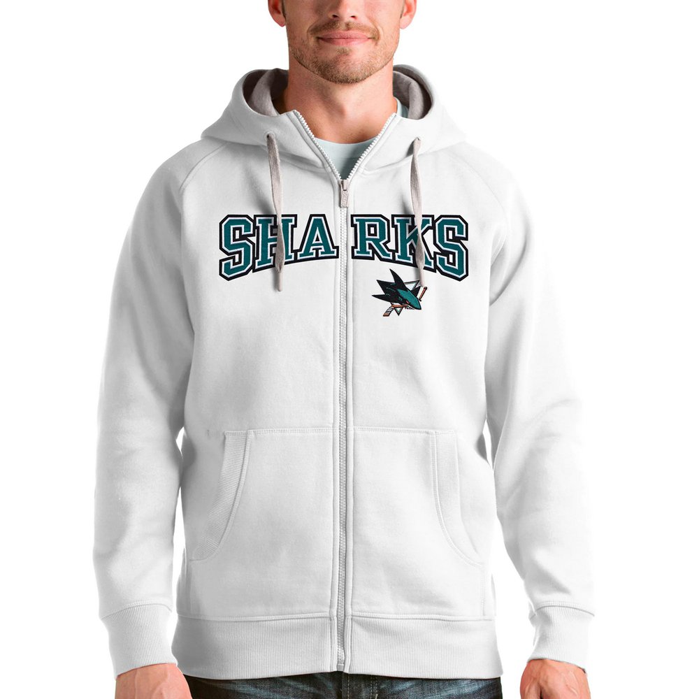 San Jose Sharks Antigua Wordmark Victory Full-Zip Hoodie - White