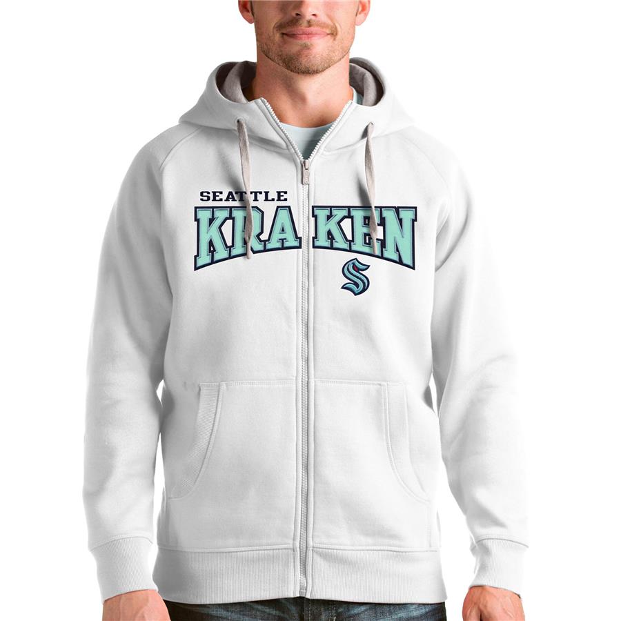 Seattle Kraken Antigua Wordmark Victory Full-Zip Hoodie - White
