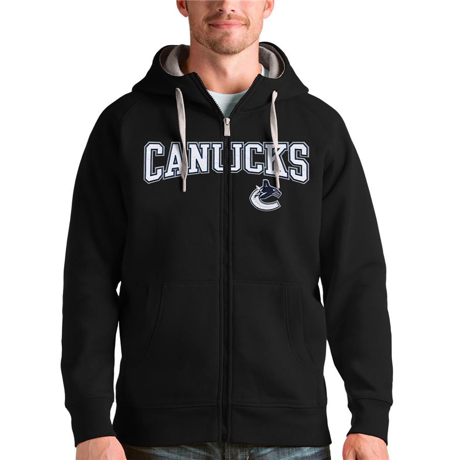 Vancouver Canucks Antigua Wordmark Victory Full-Zip Hoodie - Black