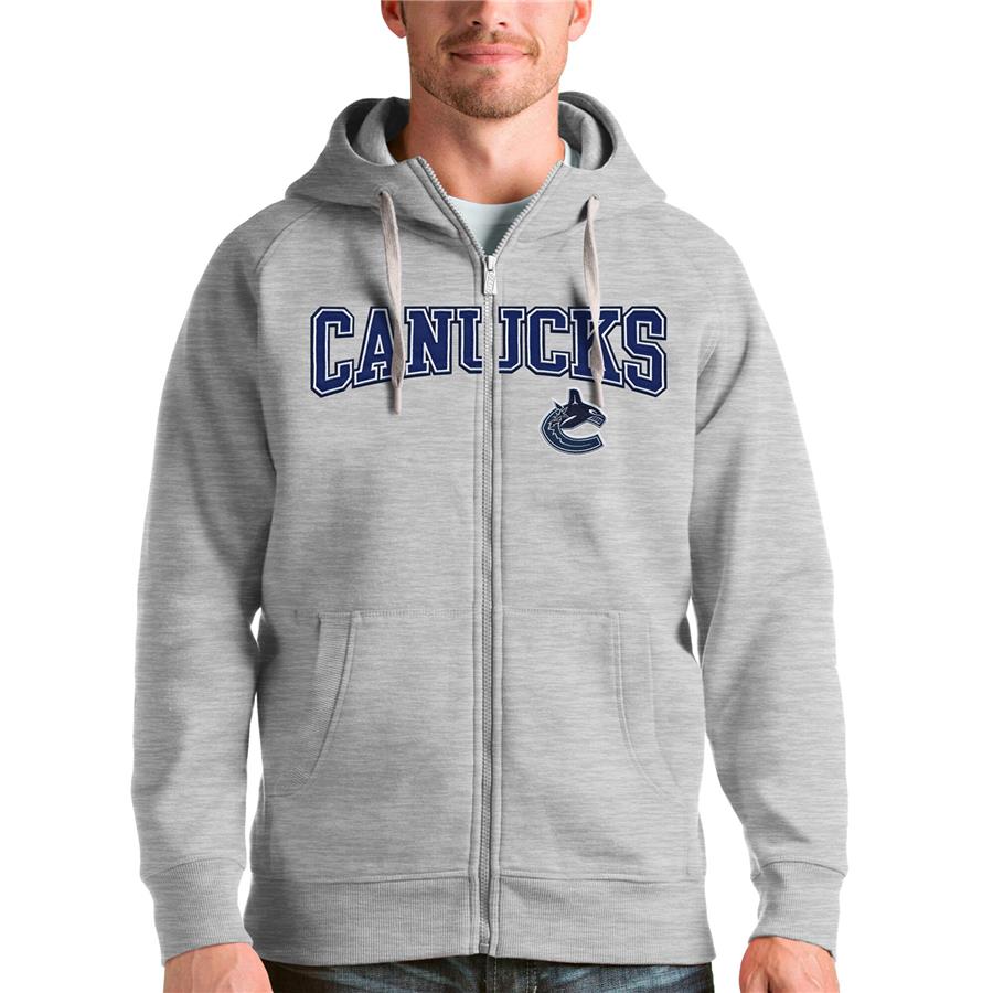 Vancouver Canucks Antigua Wordmark Victory Full-Zip Hoodie - Heathered Gray
