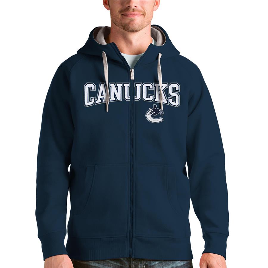 Vancouver Canucks Antigua Wordmark Victory Full-Zip Hoodie - Navy