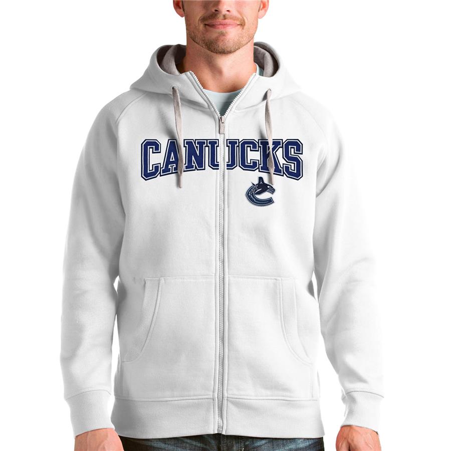 Vancouver Canucks Antigua Wordmark Victory Full-Zip Hoodie - White