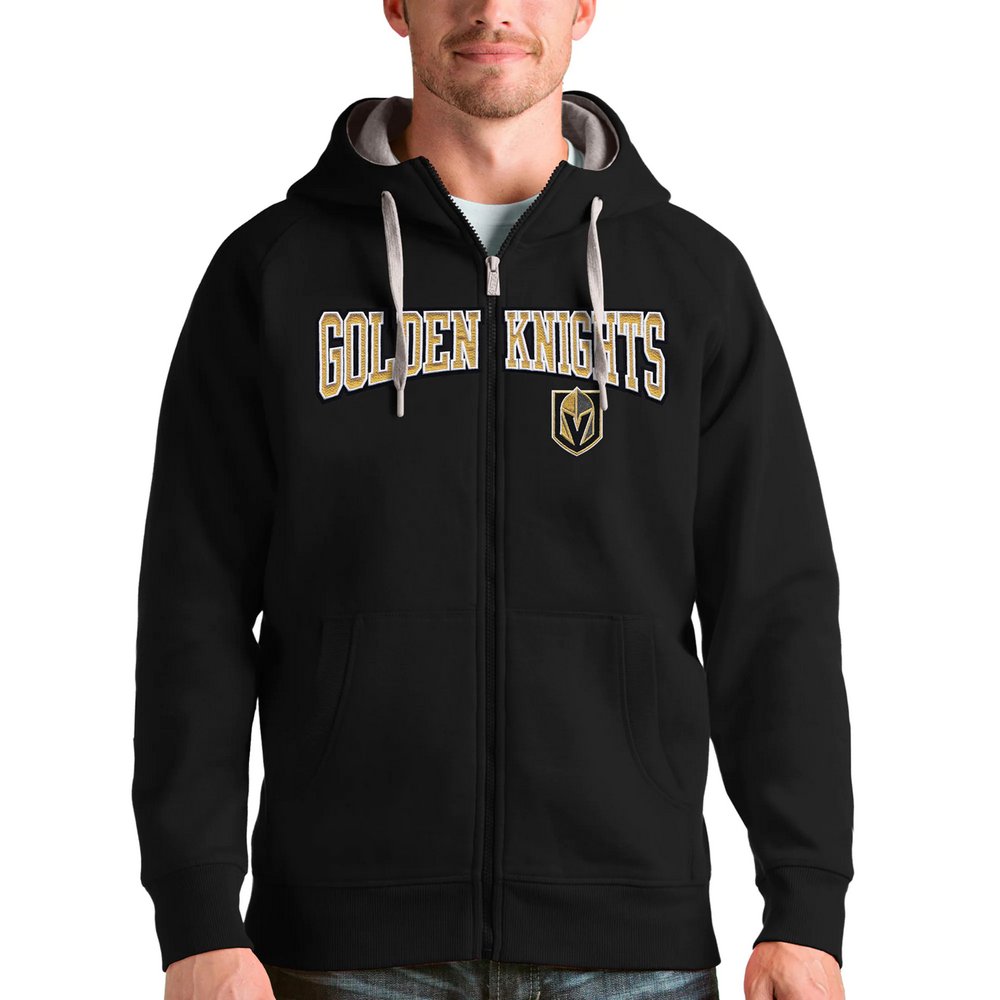 Vegas Golden Knights Antigua Wordmark Victory Full-Zip Hoodie - Black