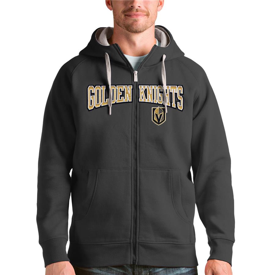 Vegas Golden Knights Antigua Wordmark Victory Full-Zip Hoodie - Charcoal
