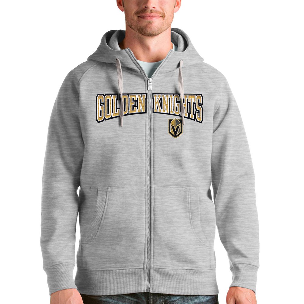 Vegas Golden Knights Antigua Wordmark Victory Full-Zip Hoodie - Heathered Gray