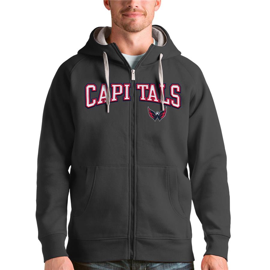 Washington Capitals Antigua Wordmark Victory Full-Zip Hoodie - Charcoal