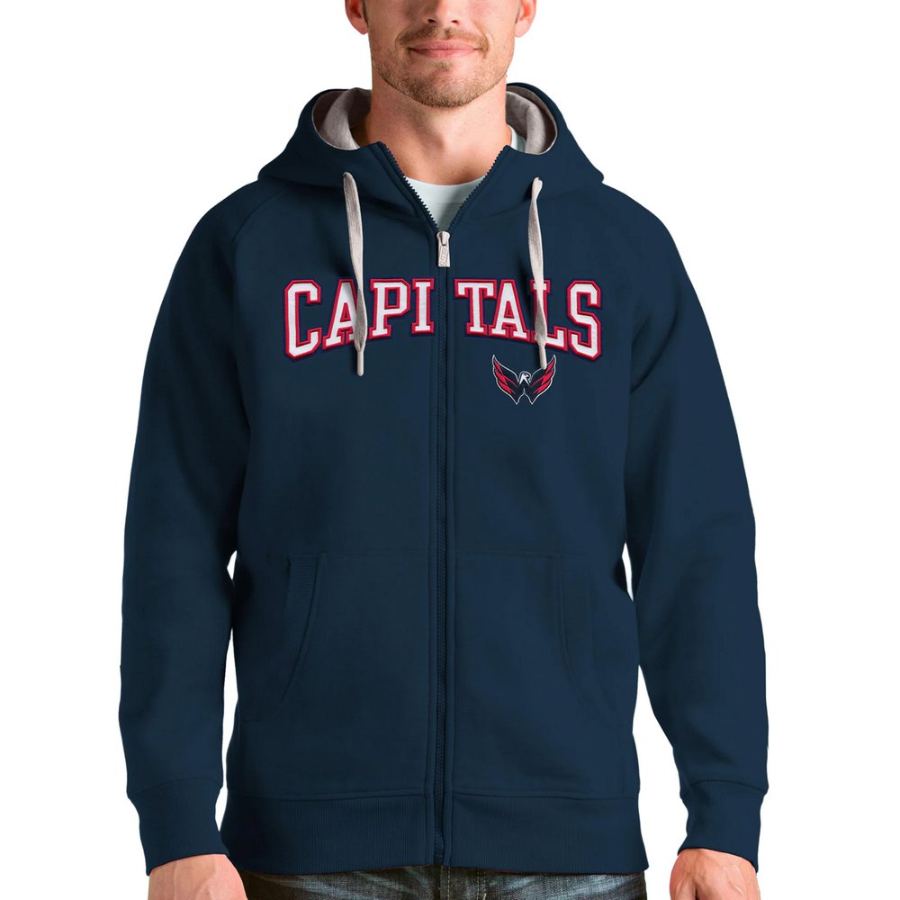 Washington Capitals Antigua Wordmark Victory Full-Zip Hoodie - Navy