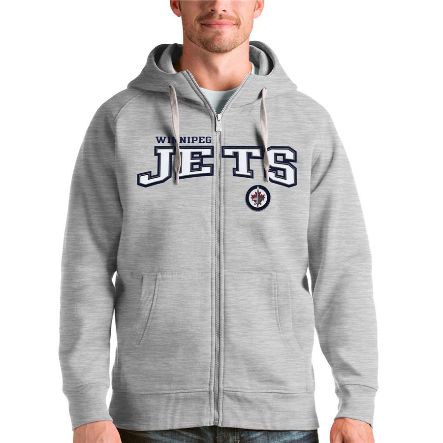 Winnipeg Jets Antigua Wordmark Victory Full-Zip Hoodie - Heathered Gray