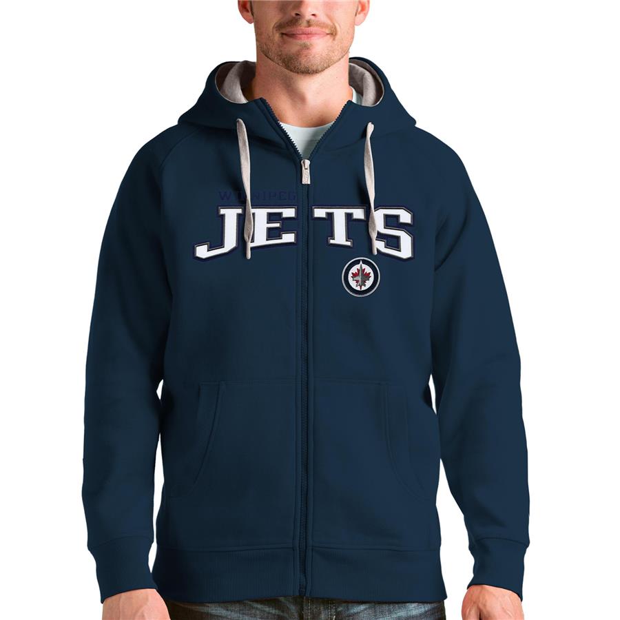 Winnipeg Jets Antigua Wordmark Victory Full-Zip Hoodie - Navy