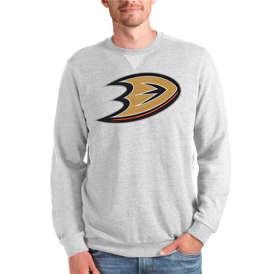 Anaheim Ducks Antigua Team Logo Reward Crewneck Pullover Sweatshirt - Heathered Gray