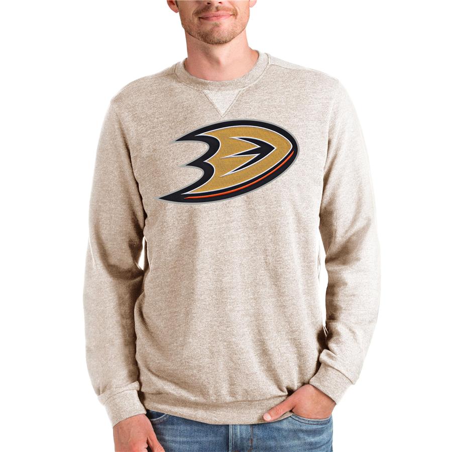 Anaheim Ducks Antigua Team Logo Reward Crewneck Pullover Sweatshirt - Oatmeal