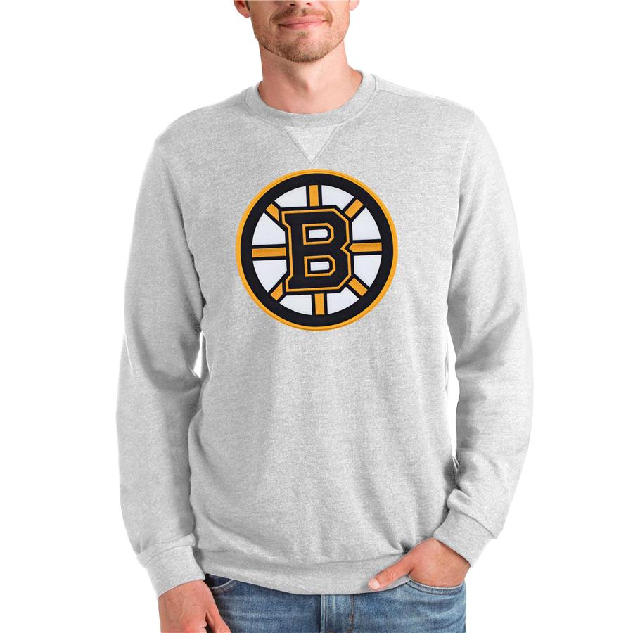 Boston Bruins Antigua Team Logo Reward Crewneck Pullover Sweatshirt - Heathered Gray