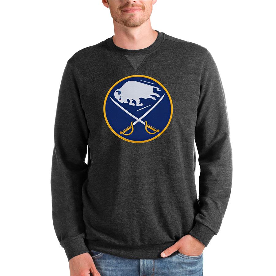 Buffalo Sabres Antigua Team Logo Reward Crewneck Pullover Sweatshirt - Heathered Black