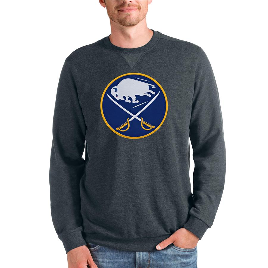 Buffalo Sabres Antigua Team Logo Reward Crewneck Pullover Sweatshirt - Heathered Charcoal