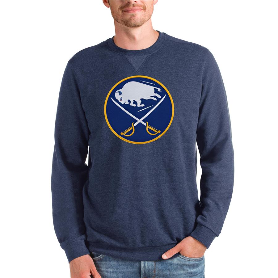 Buffalo Sabres Antigua Team Logo Reward Crewneck Pullover Sweatshirt - Heathered Navy
