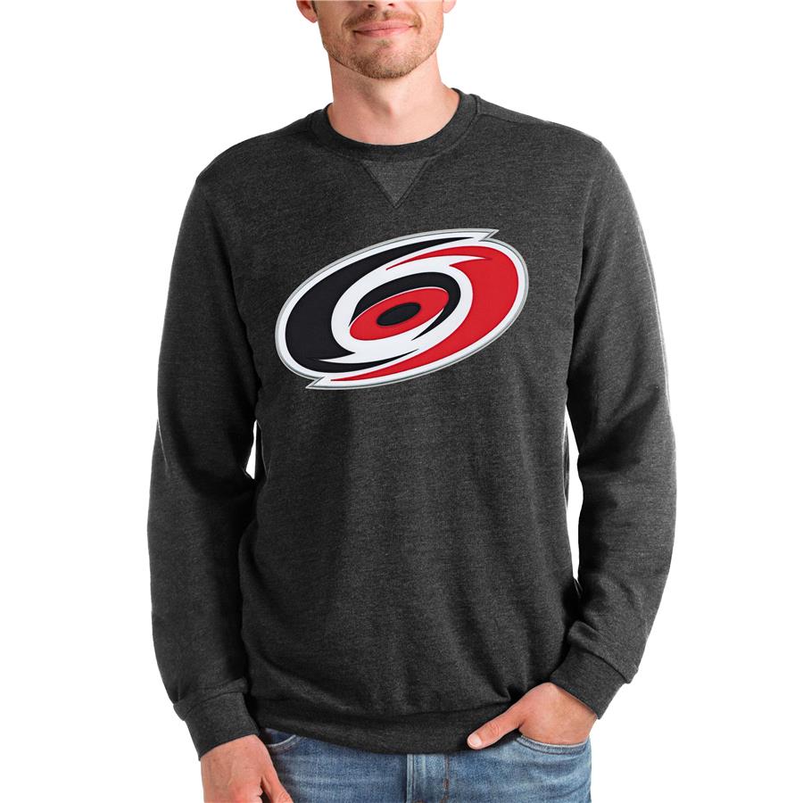 Carolina Hurricanes Antigua Team Logo Reward Crewneck Pullover Sweatshirt - Heathered Black