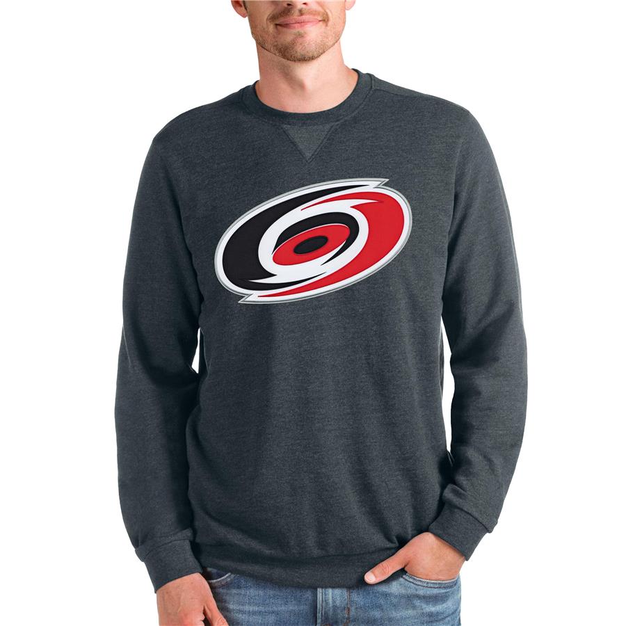 Carolina Hurricanes Antigua Team Logo Reward Crewneck Pullover Sweatshirt - Heathered Charcoal