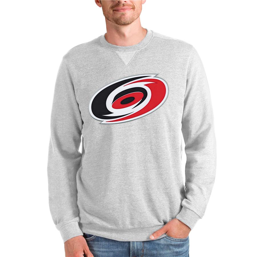 Carolina Hurricanes Antigua Team Logo Reward Crewneck Pullover Sweatshirt - Heathered Gray