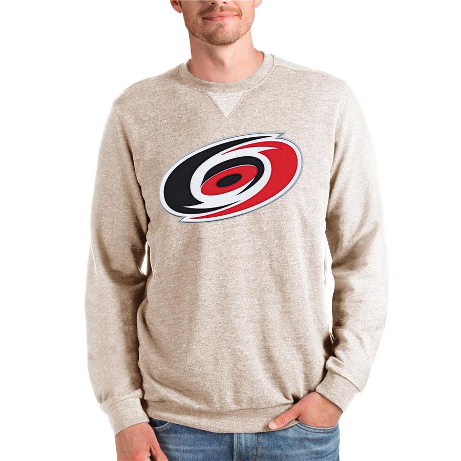 Carolina Hurricanes Antigua Team Logo Reward Crewneck Pullover Sweatshirt - Oatmeal