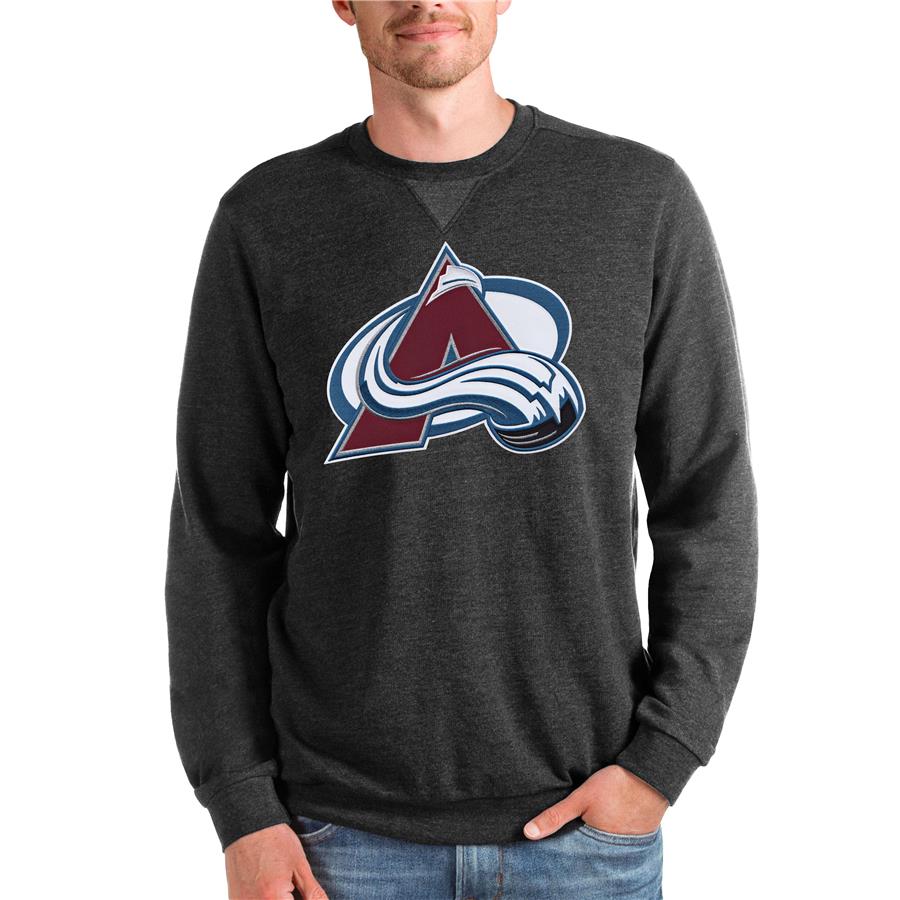 Colorado Avalanche Antigua Team Logo Reward Crewneck Pullover Sweatshirt - Heathered Black