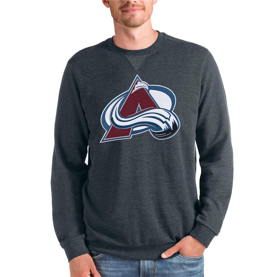 Colorado Avalanche Antigua Team Logo Reward Crewneck Pullover Sweatshirt - Heathered Charcoal