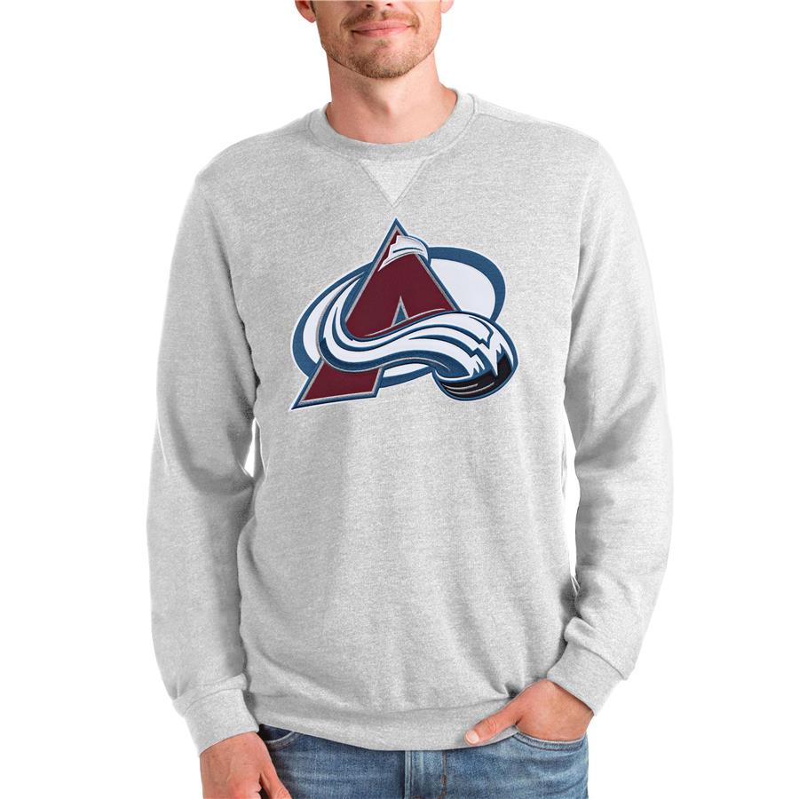 Colorado Avalanche Antigua Team Logo Reward Crewneck Pullover Sweatshirt - Heathered Gray