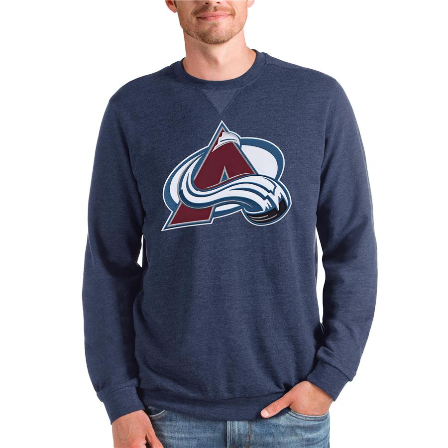 Colorado Avalanche Antigua Logo Reward Crewneck Pullover Sweatshirt - Heathered Navy