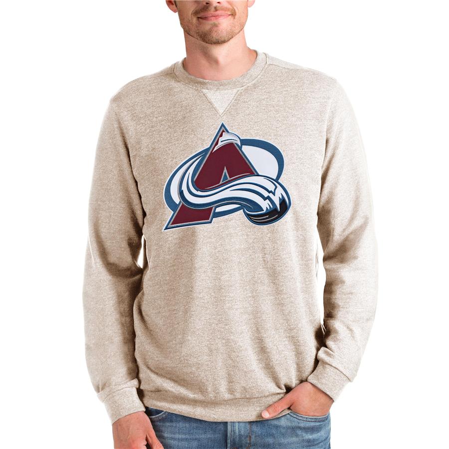 Colorado Avalanche Antigua Team Logo Reward Crewneck Pullover Sweatshirt - Oatmeal
