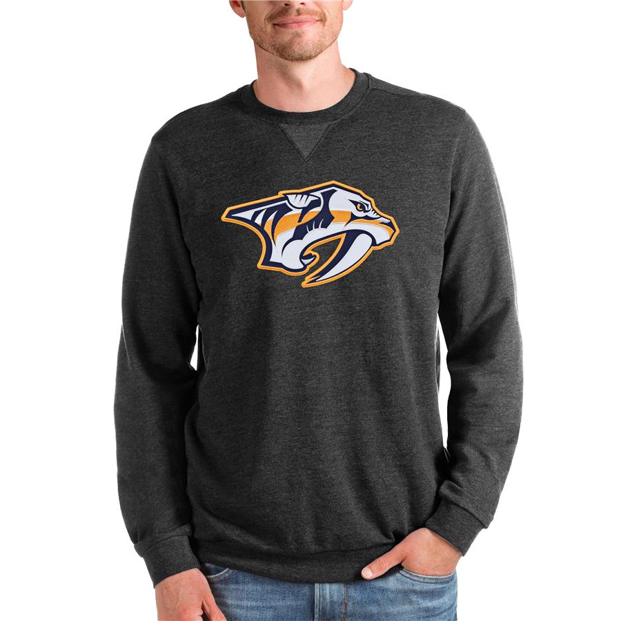 Nashville Predators Antigua Team Logo Reward Crewneck Pullover Sweatshirt - Heathered Black