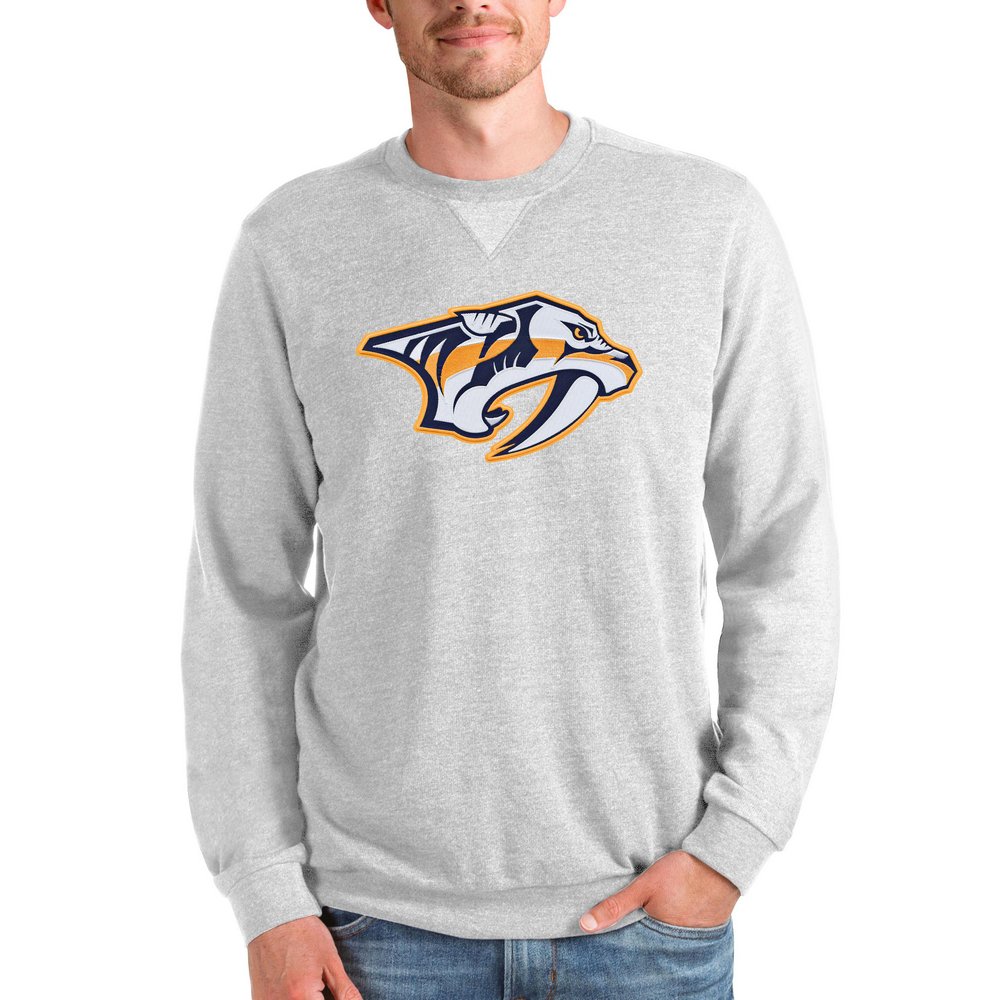 Nashville Predators Antigua Team Logo Reward Crewneck Pullover Sweatshirt - Heathered Gray