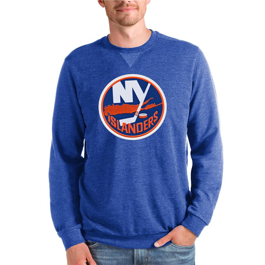 New York Islanders Antigua Team Logo Reward Crewneck Pullover Sweatshirt - Heathered Royal