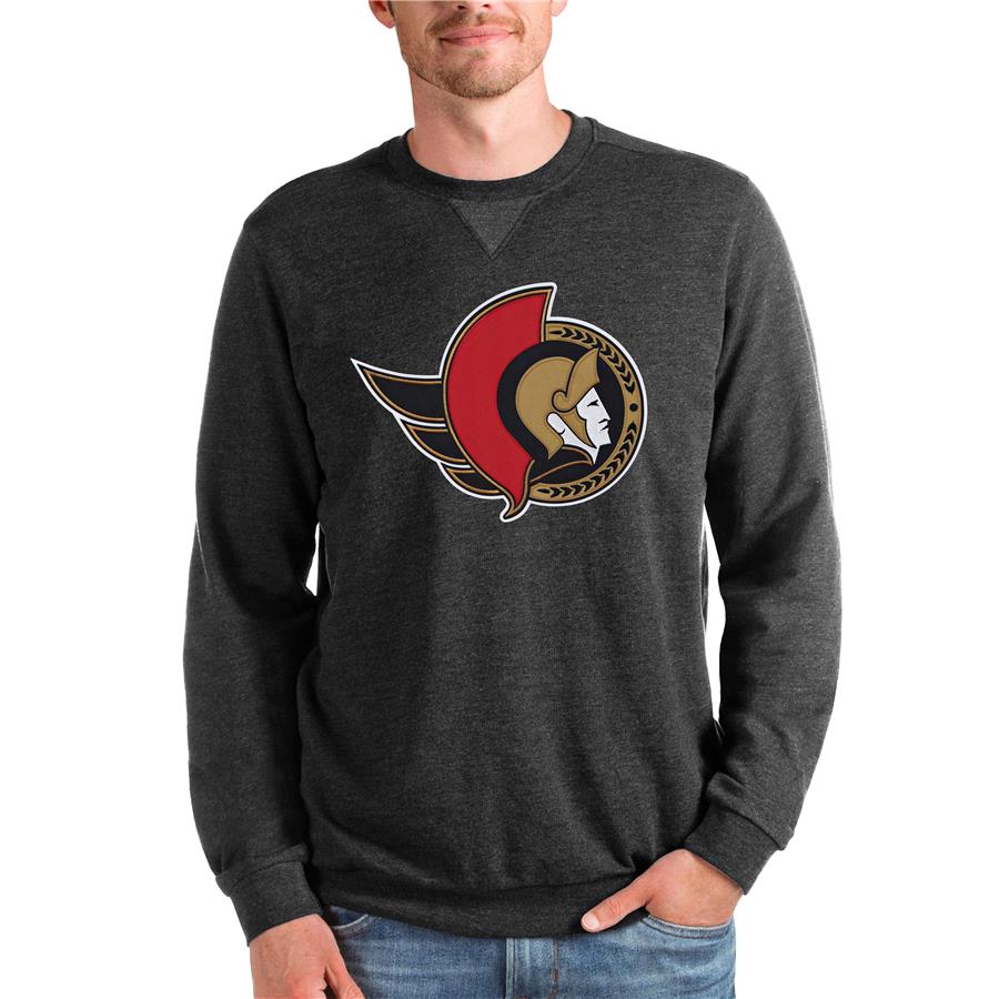 Ottawa Senators Antigua Team Logo Reward Crewneck Pullover Sweatshirt - Heathered Black