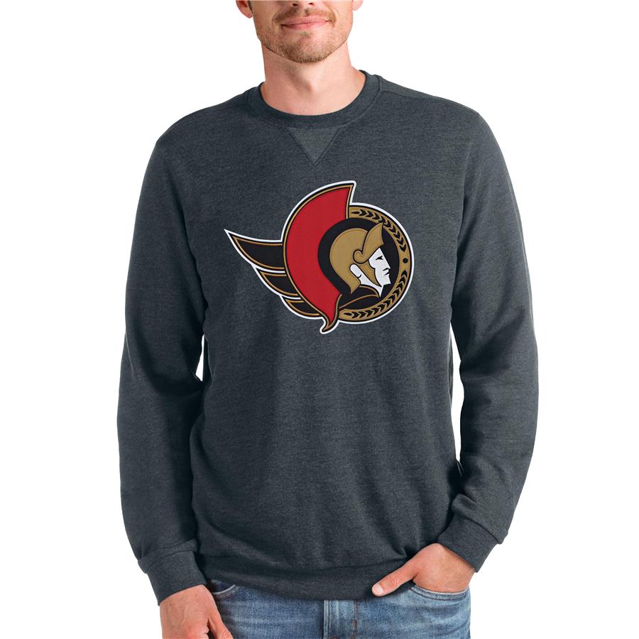 Ottawa Senators Antigua Team Logo Reward Crewneck Pullover Sweatshirt - Heathered Charcoal