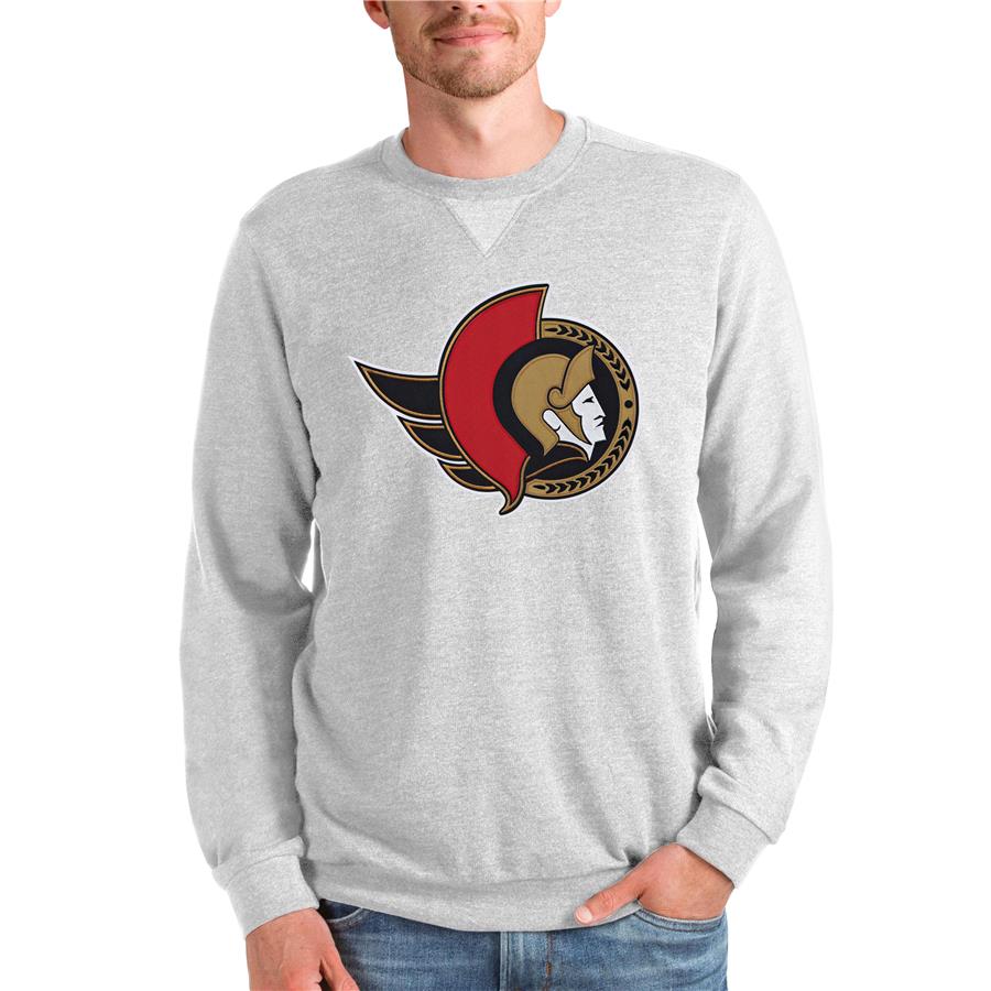 Ottawa Senators Antigua Team Logo Reward Crewneck Pullover Sweatshirt - Heathered Gray