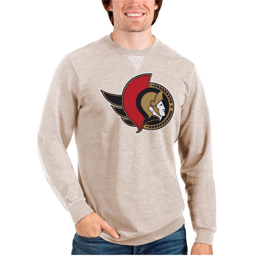 Ottawa Senators Antigua Team Logo Reward Crewneck Pullover Sweatshirt - Oatmeal