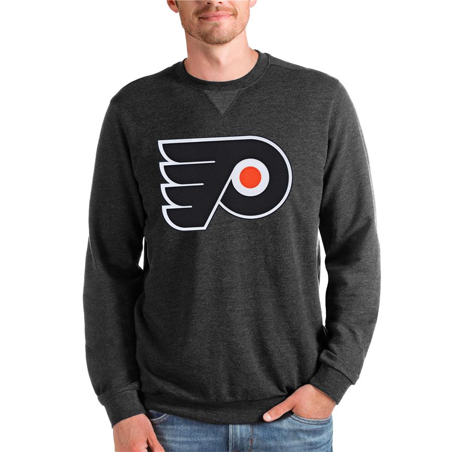 Philadelphia Flyers Antigua Team Logo Reward Crewneck Pullover Sweatshirt - Heathered Black