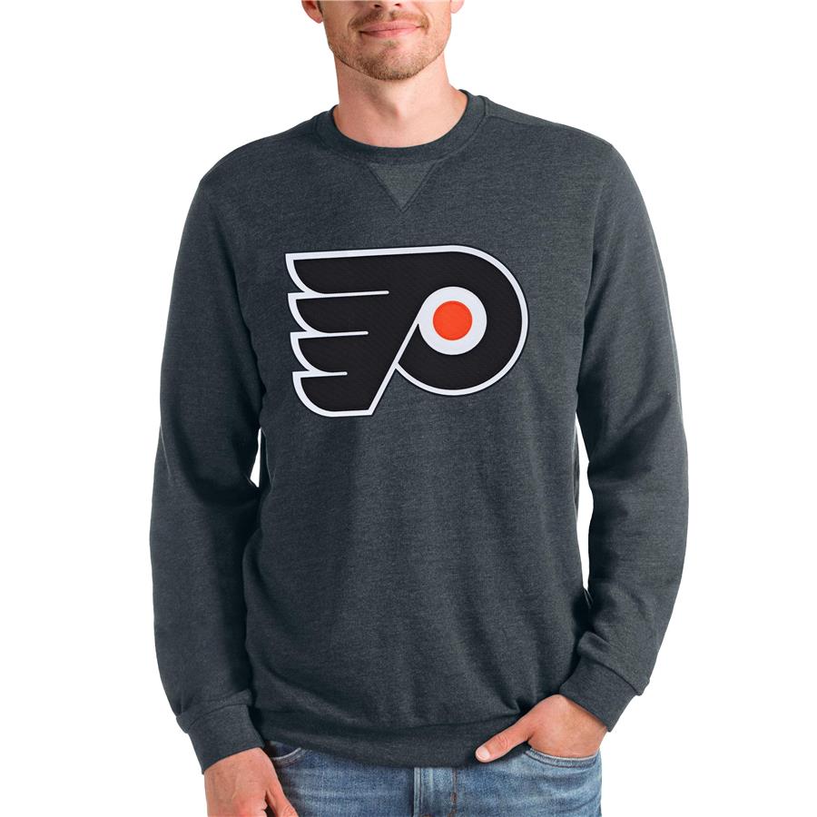 Philadelphia Flyers Antigua Team Logo Reward Crewneck Pullover Sweatshirt - Heathered Charcoal