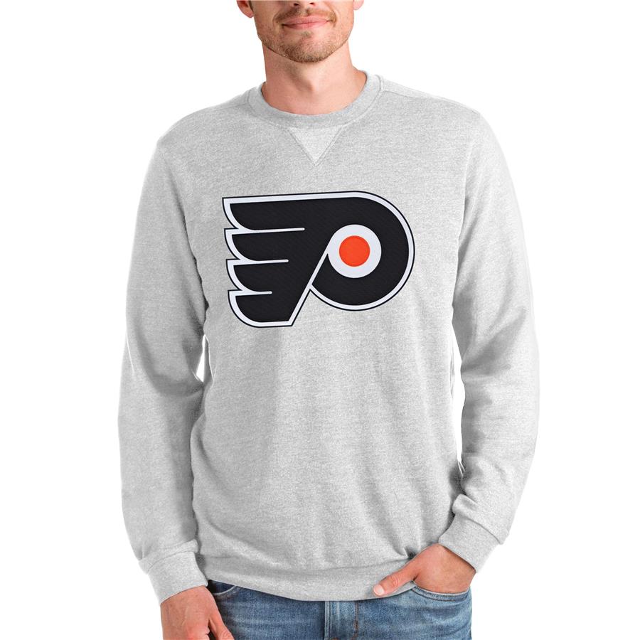 Philadelphia Flyers Antigua Team Logo Reward Crewneck Pullover Sweatshirt - Heathered Gray