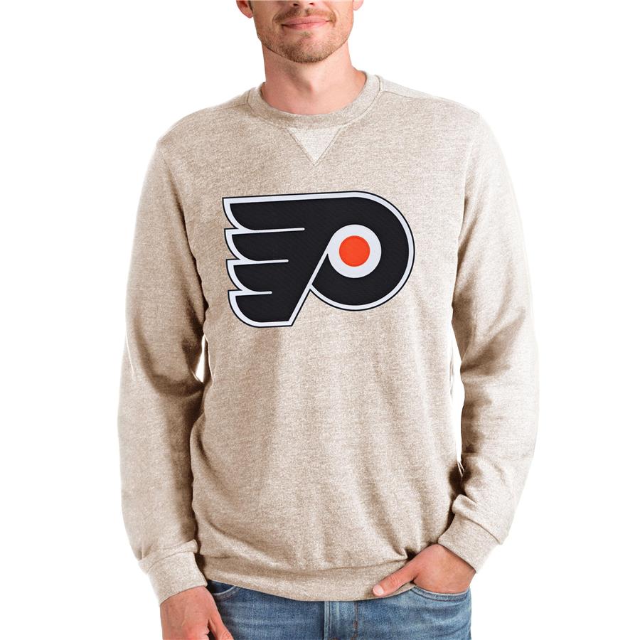 Philadelphia Flyers Antigua Team Logo Reward Crewneck Pullover Sweatshirt - Oatmeal