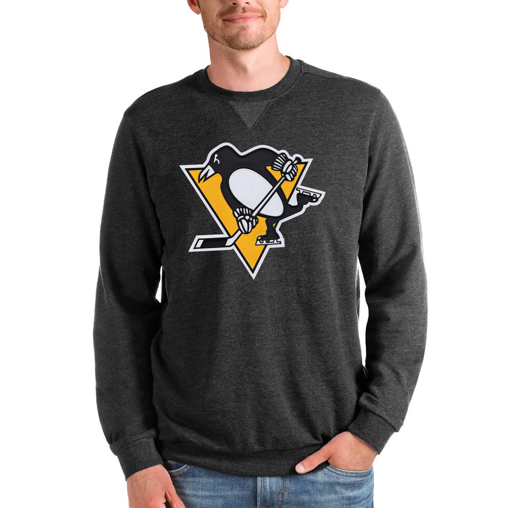 Pittsburgh Penguins Antigua Team Logo Reward Crewneck Pullover Sweatshirt - Heathered Black