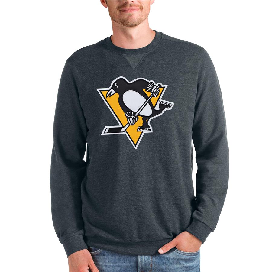 Pittsburgh Penguins Antigua Team Logo Reward Crewneck Pullover Sweatshirt - Heathered Charcoal