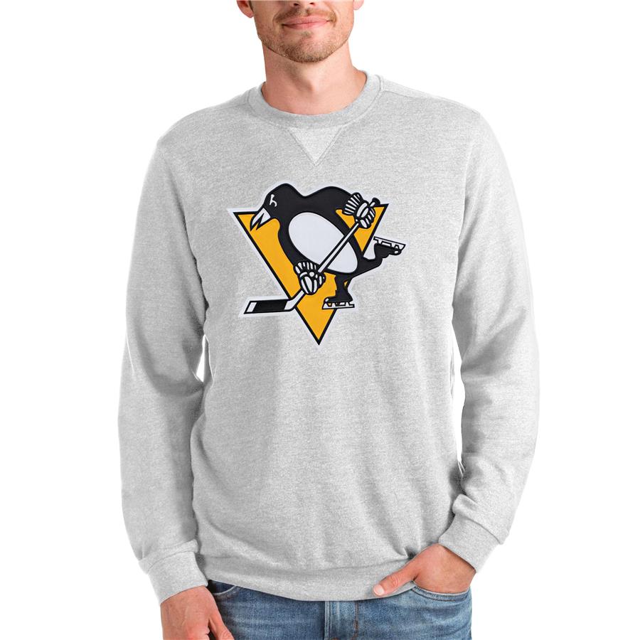 Pittsburgh Penguins Antigua Team Logo Reward Crewneck Pullover Sweatshirt - Heathered Gray