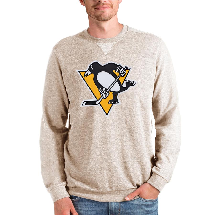 Pittsburgh Penguins Antigua Team Logo Reward Crewneck Pullover Sweatshirt - Oatmeal
