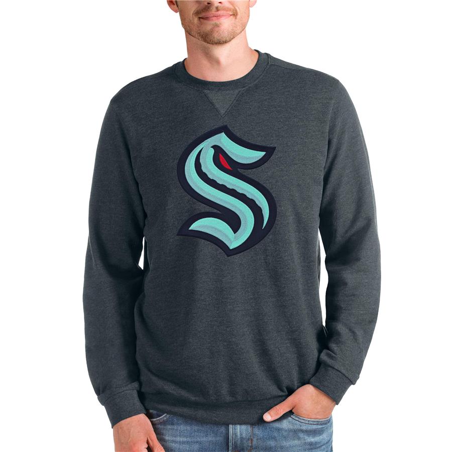 Seattle Kraken Antigua Team Logo Reward Crewneck Pullover Sweatshirt - Heathered Charcoal
